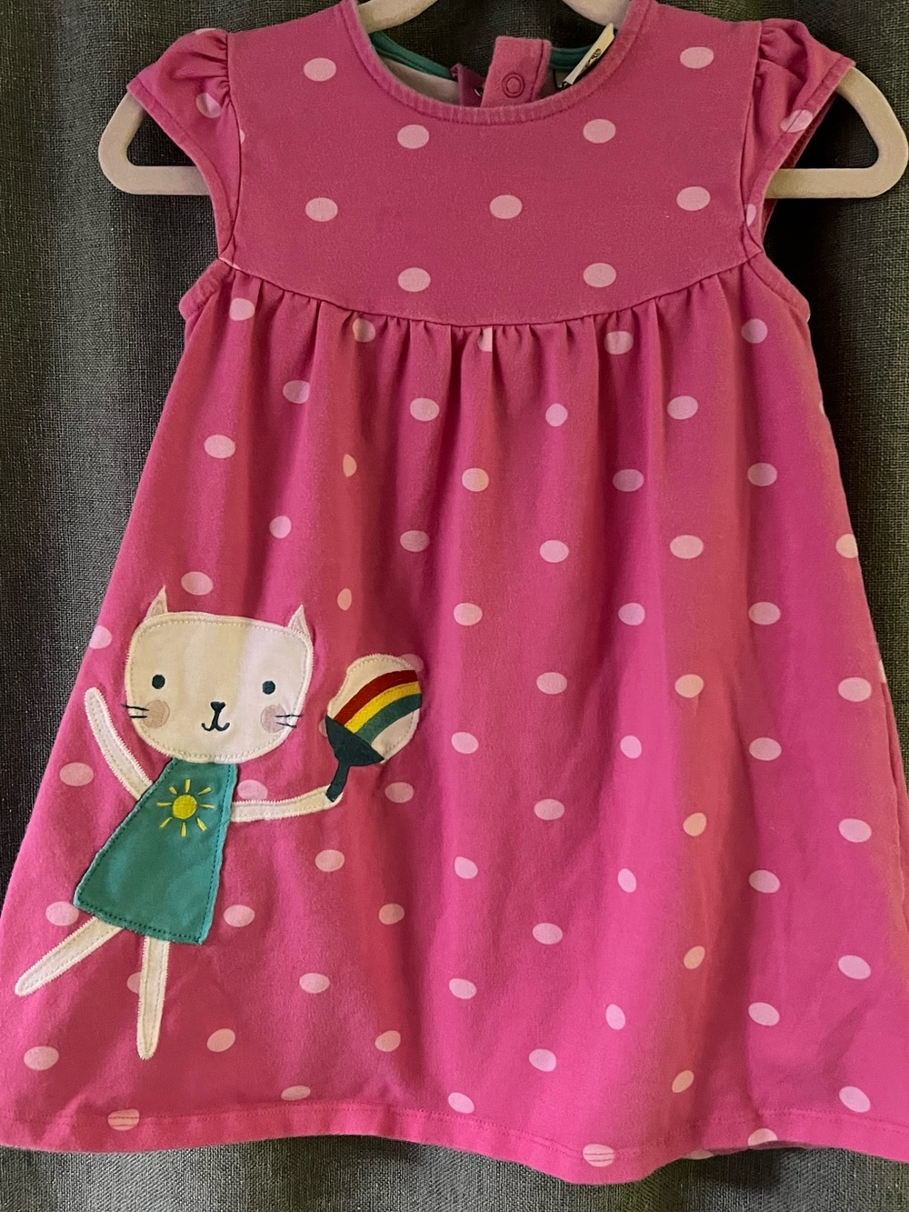 Girls' Pink Polka Dot Dress with Cat Appliqué